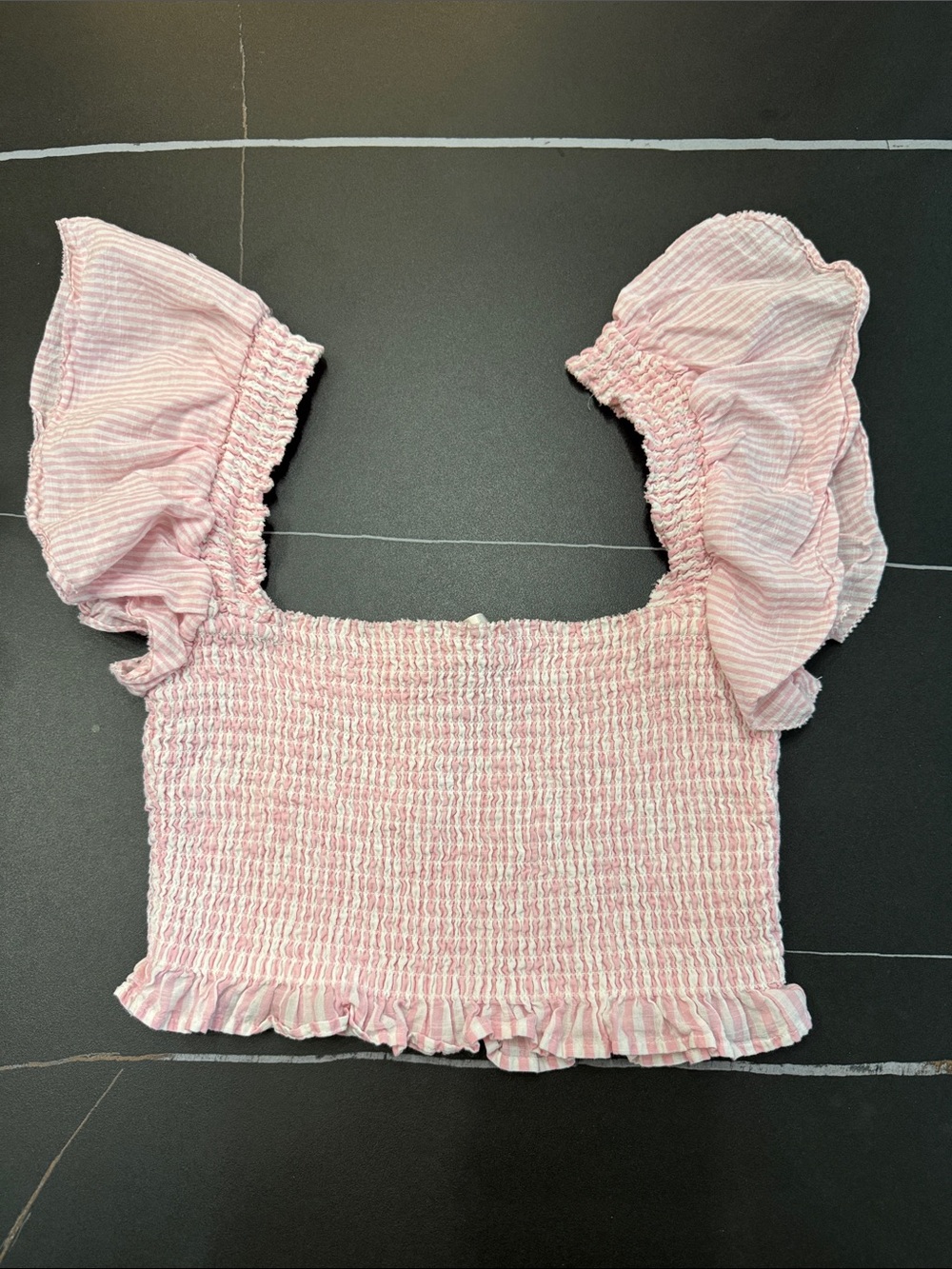 LoveShackFancy Pink Smocked Ruffle Sleeve Crop Top